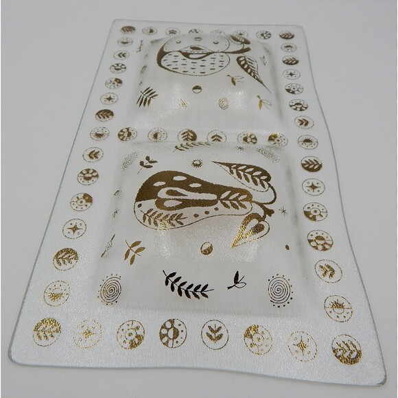 Georges Briard Gold Forbidded Fruit Divided Glass Signed Serving Relish Dish - Picture 7 of 13